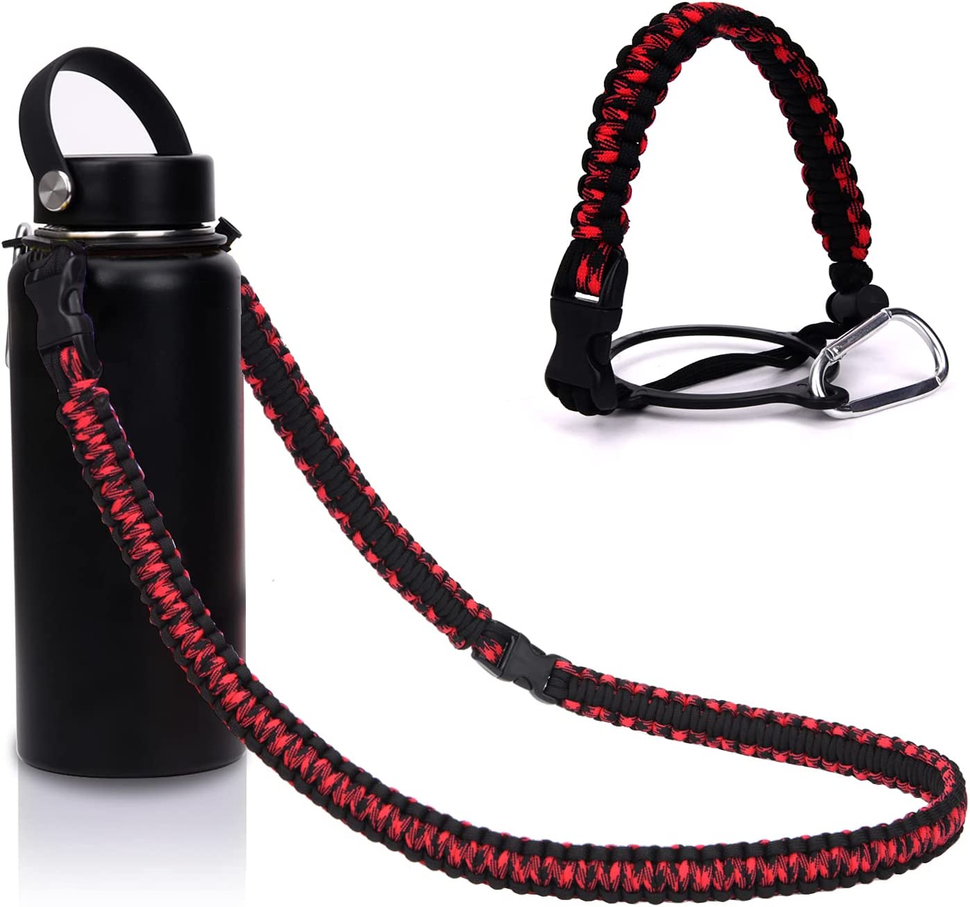 Paracord Handle - Fits Wide Mouth Bottles 12oz to 64oz - Durable Carrier,  Paracord Carrier Strap Cord with Safety Ring,Compass and Carabiner - Ideal  Water Bottle Handle Strap LvBai 