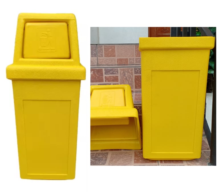Trash Bin Small (9in x 9in x 24in) High Density Plastic Hooded Garbage