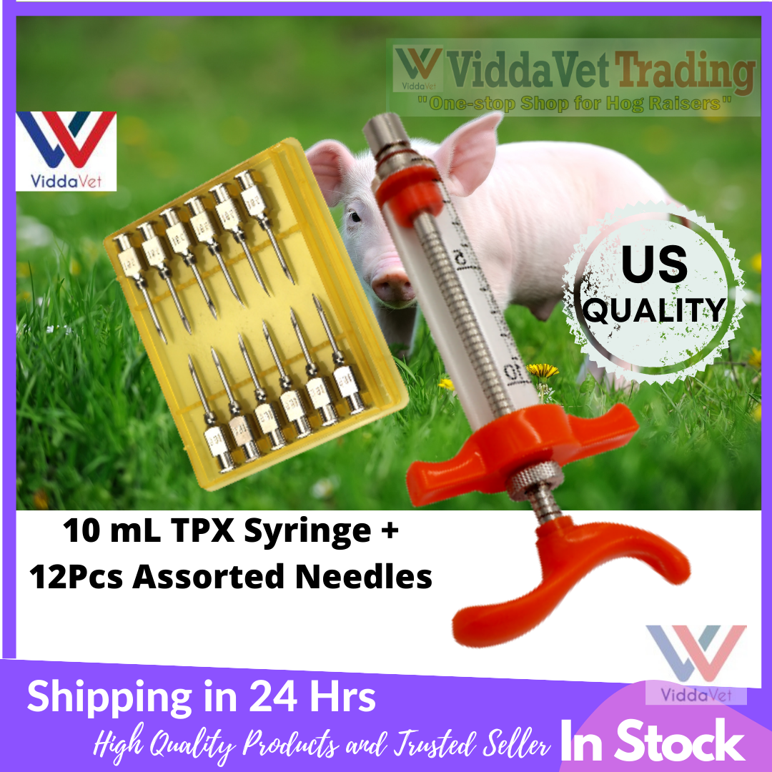 10ml TPX Steel Syringe + 12Pcs Assorted Needles for Pig Poultry