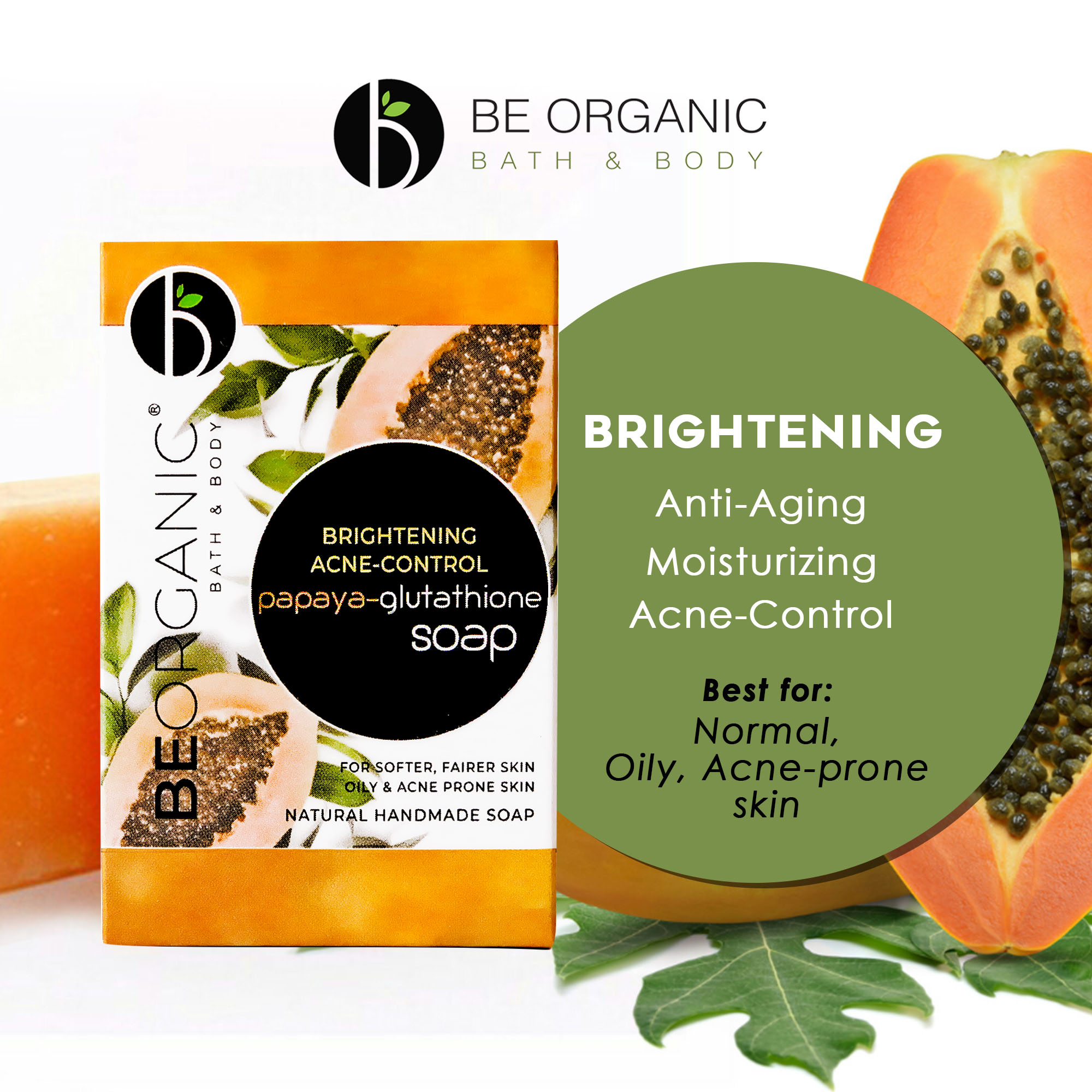Be Organic Papaya Glutathione Soap 110g Whitening Anti-Aging Moisturizing  Soap Normal Skin Beige Bar Soap - Lazada | Lazada PH