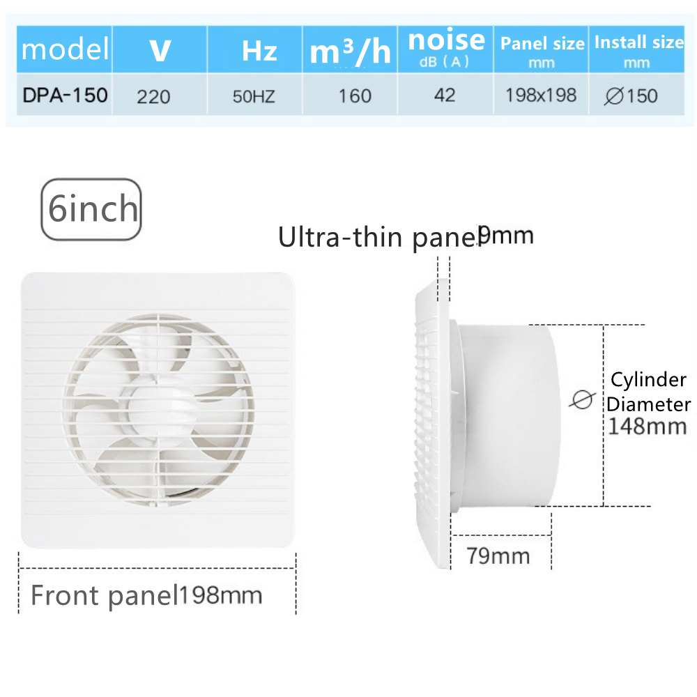 【Ready Stock】6 Inch Bathroom Exhaust Fan 220V 50Hz / IPX2 Waterproof / Low-Noise Household Wall ...