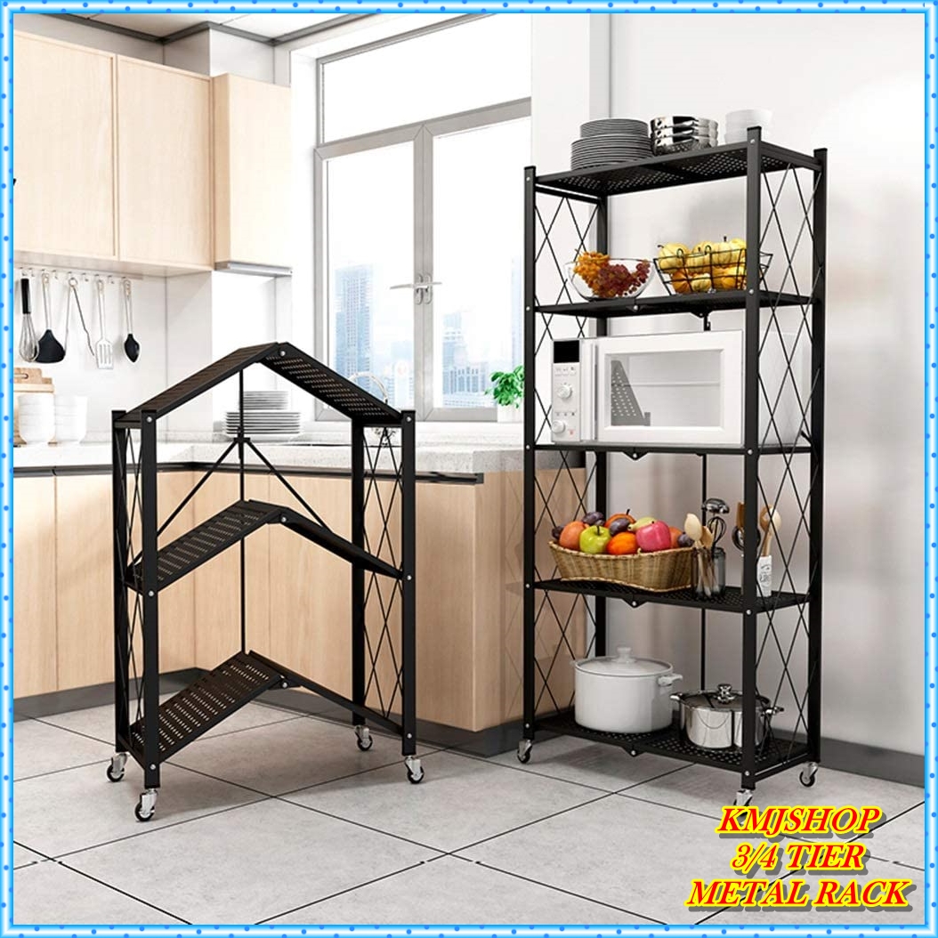 Heavy Duty 3/4Tier Garage Movable Organizer Rack Metal Shelving Unit, Free Standing Shelf