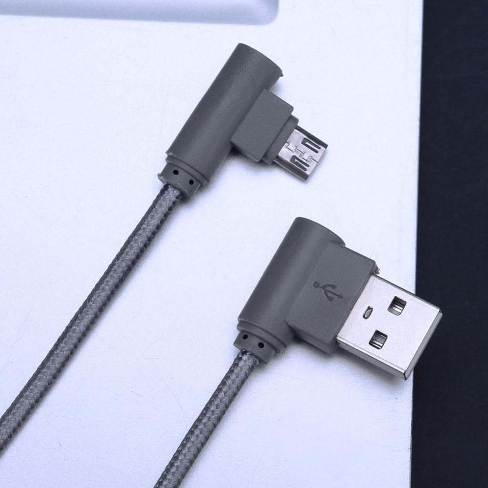 L Shape Connector 2A Quick Charging Micro USB Port Nylon Braided Data Cable(Grey) intl review