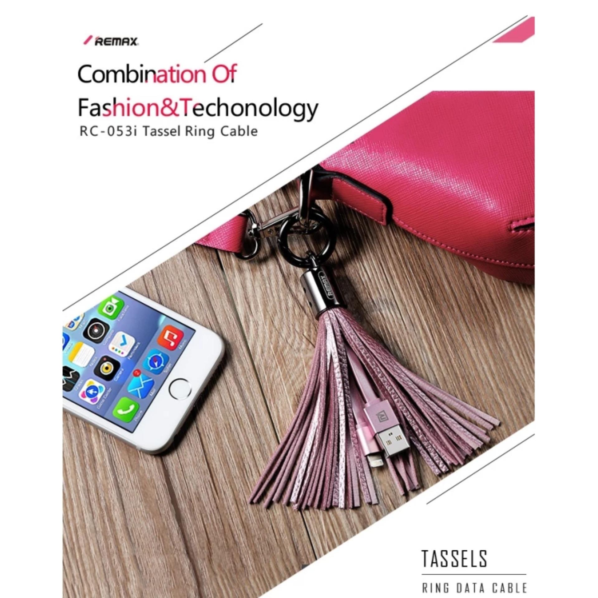 Leather Tassel 8pin to USB Cable Metal Ring Key ChainCharging Data Cord