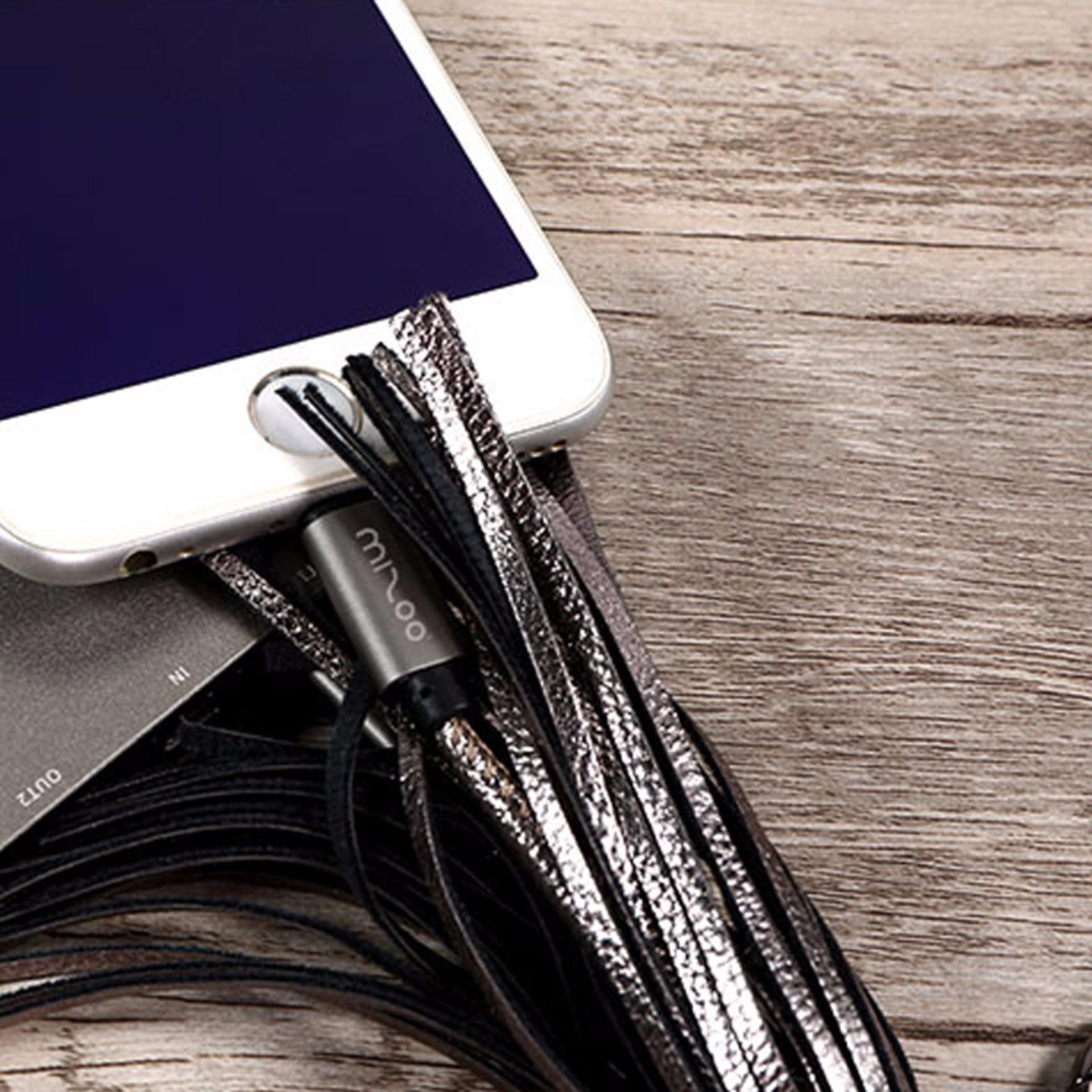 Leather Tassel 8pin to USB Cable Metal Ring Key ChainCharging Data Cord