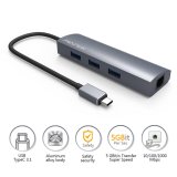 Wavlink USB C to 3 Port USB 3.0 Hub with Gigabit Ethernet Adapter, Aluminum Body for USB Type-C Devices, including New MacBook, ChromeBook Pixel and More