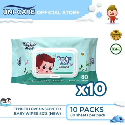 Tender Love New Unscented Baby Wipes (Magnifier) 80's Pack of 10