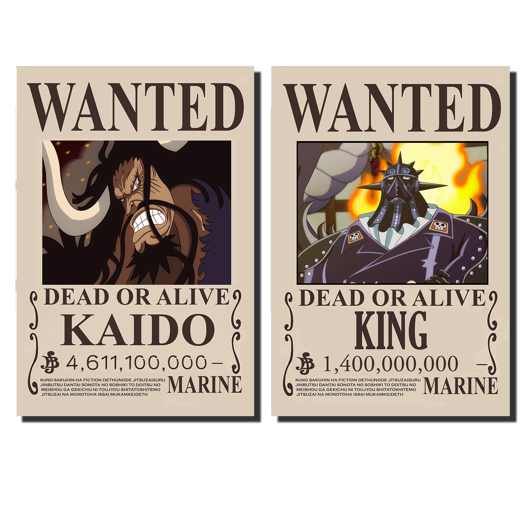 Generisch One Piece Anime Beast Pirates [Black Style] Wanted Posters Kaido King  Queen Jack