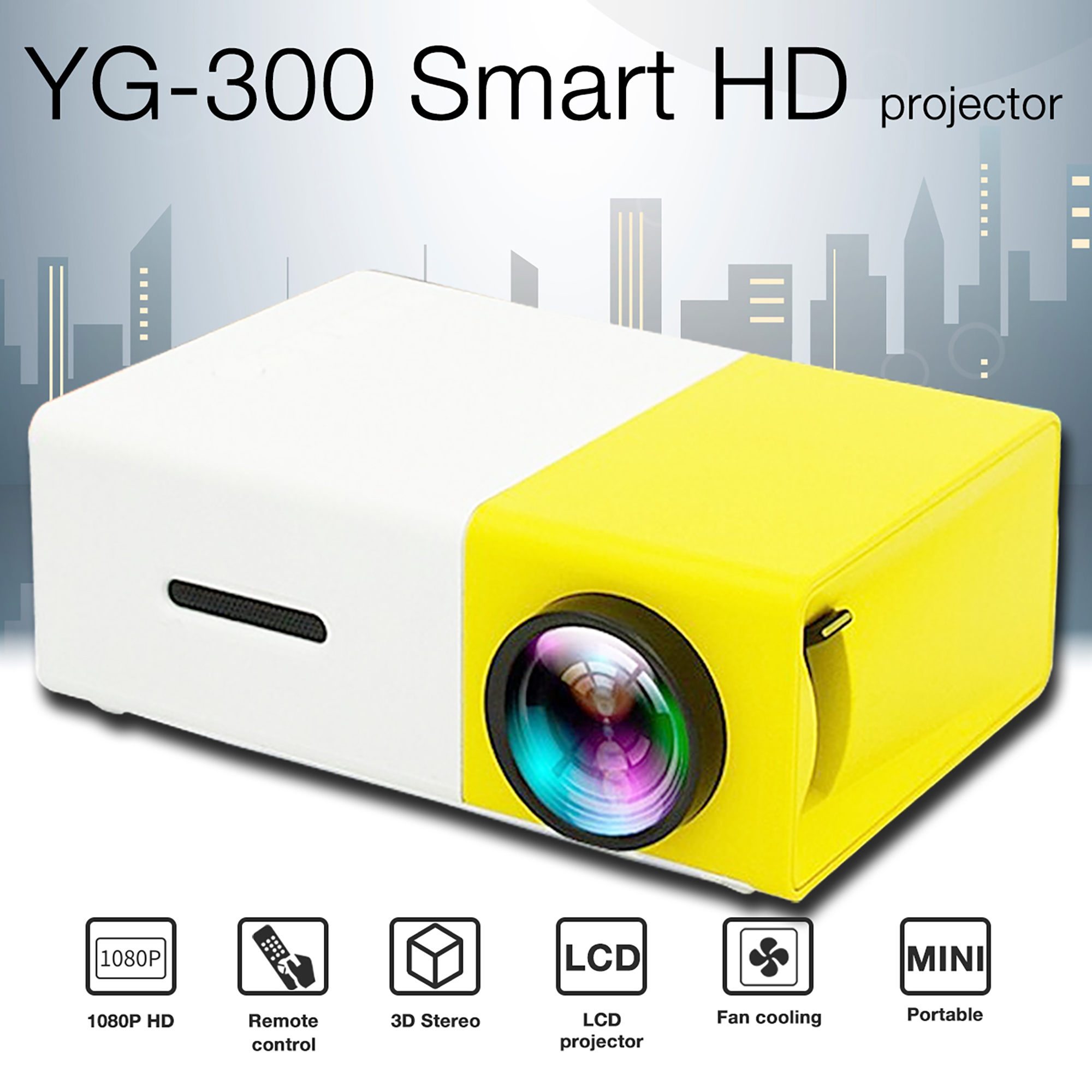 Y300 Mini Portable Projector Wireless Projector HD 1080P LED Home