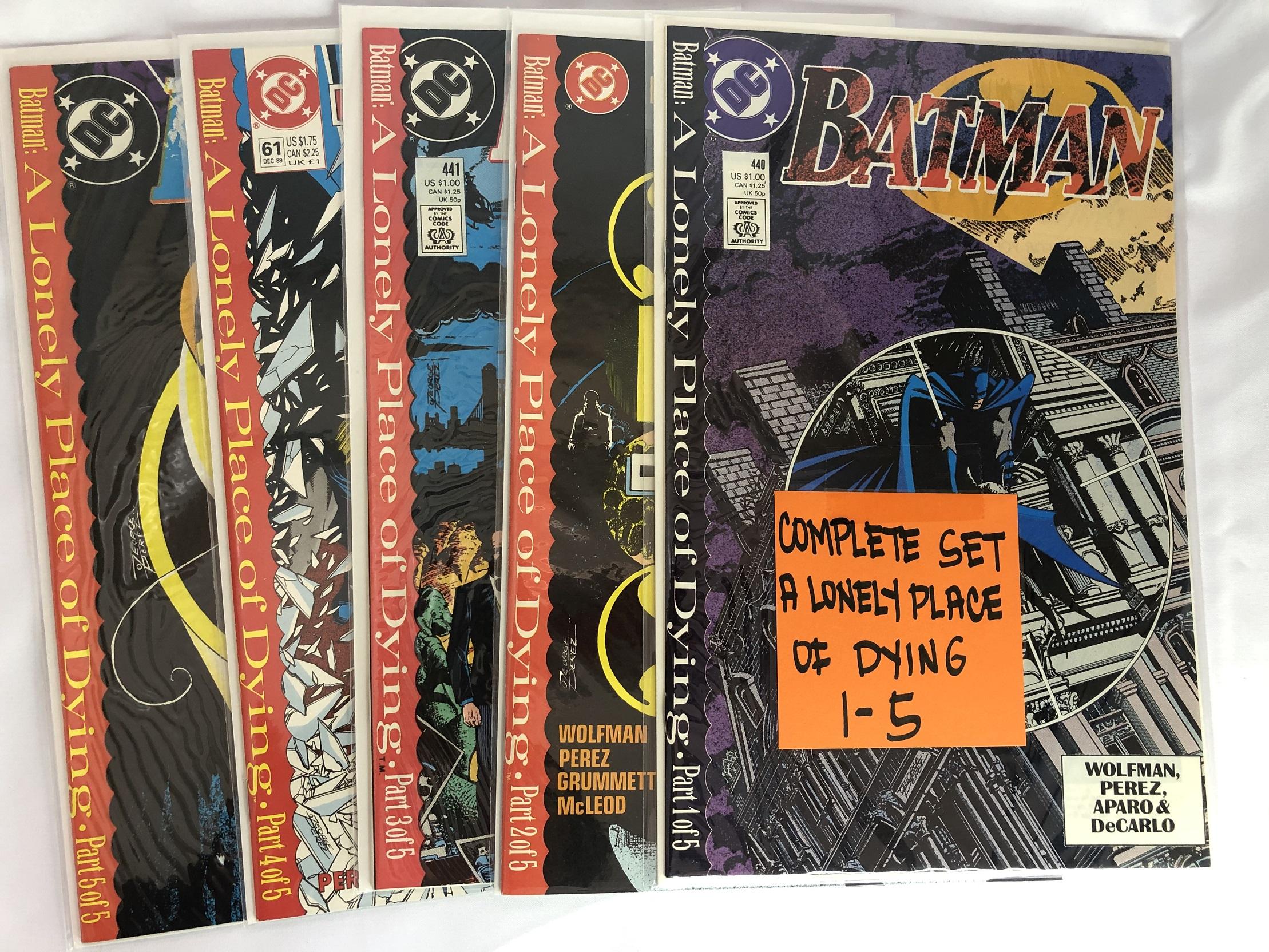 A Lonely Place of Dying Complete Set 1 to 5 series Batman 440 441 442 Teen  Titans 60 & 61 DC COmic Book Collectibles Bundle of 5 Printed 1989 Very  Fine ConditionCover