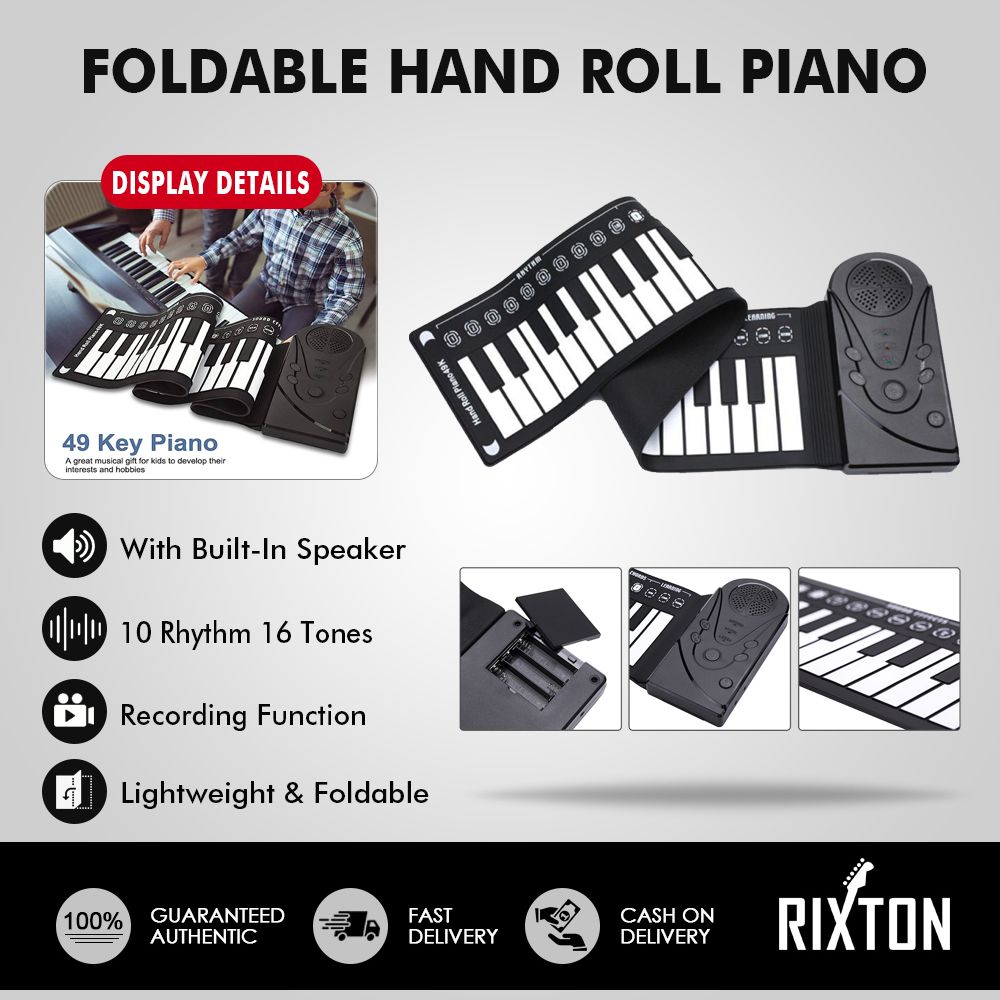 Foldable Hand Roll Piano 49 Key Silicone Rubber Electronic Keyboard