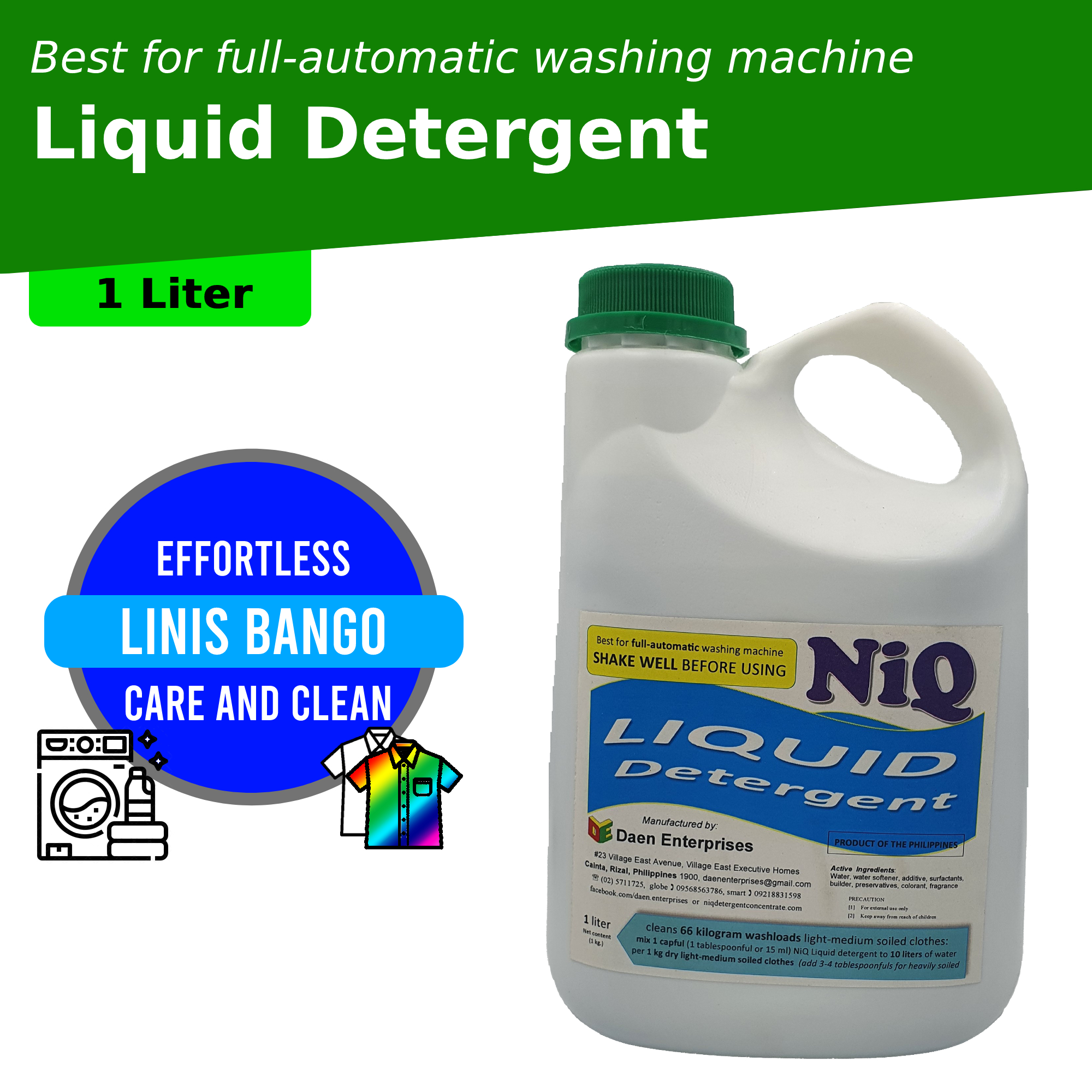 NiQ Liquid Detergent best for full automatic washing machines 1 Liter