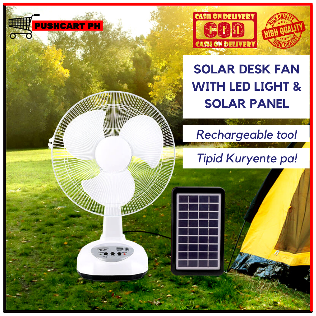 Solar Desk Fan with Solar Panel LED Light Bulb and Cellphone Charging