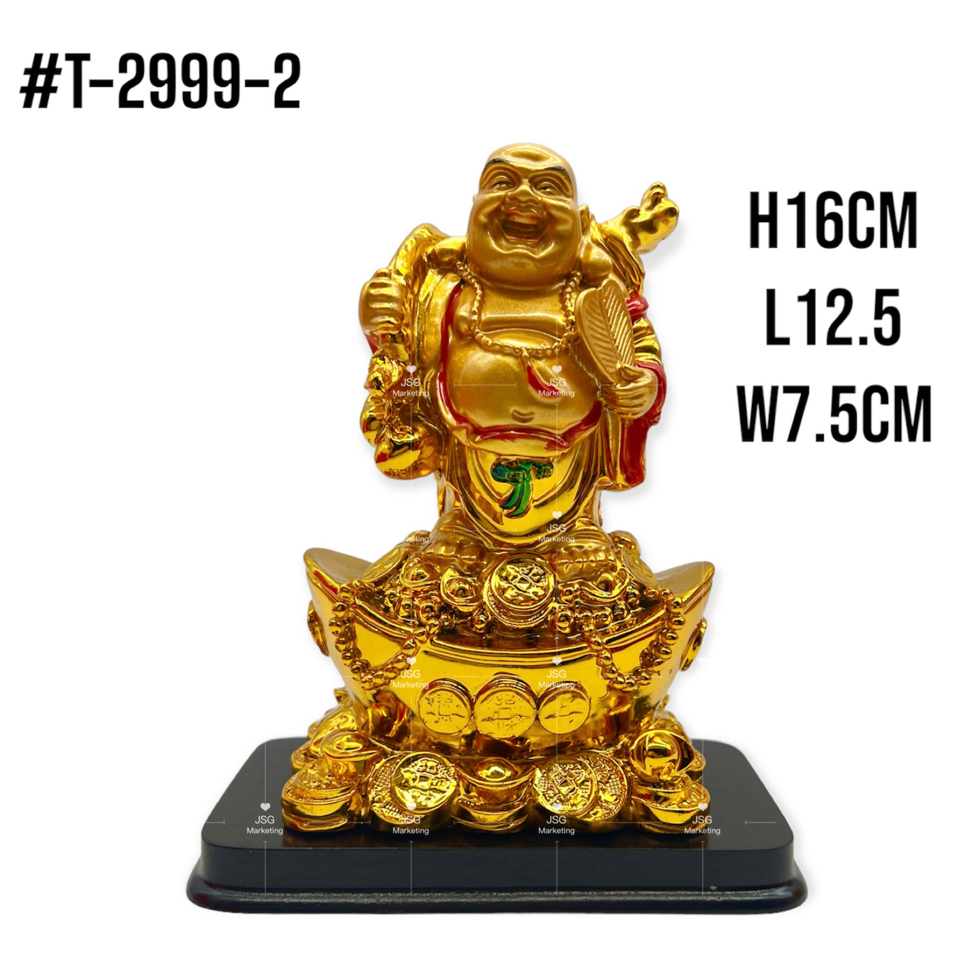 JSG Feng Shui Golden Laughing Sitting Lucky Buddha Colorful Statue