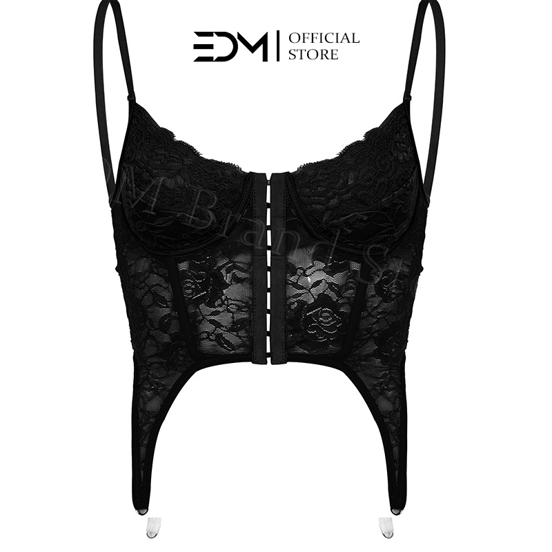 EDM Women Tank Top Solid Color Sexy Lace Stitching Low Cut V-Neck