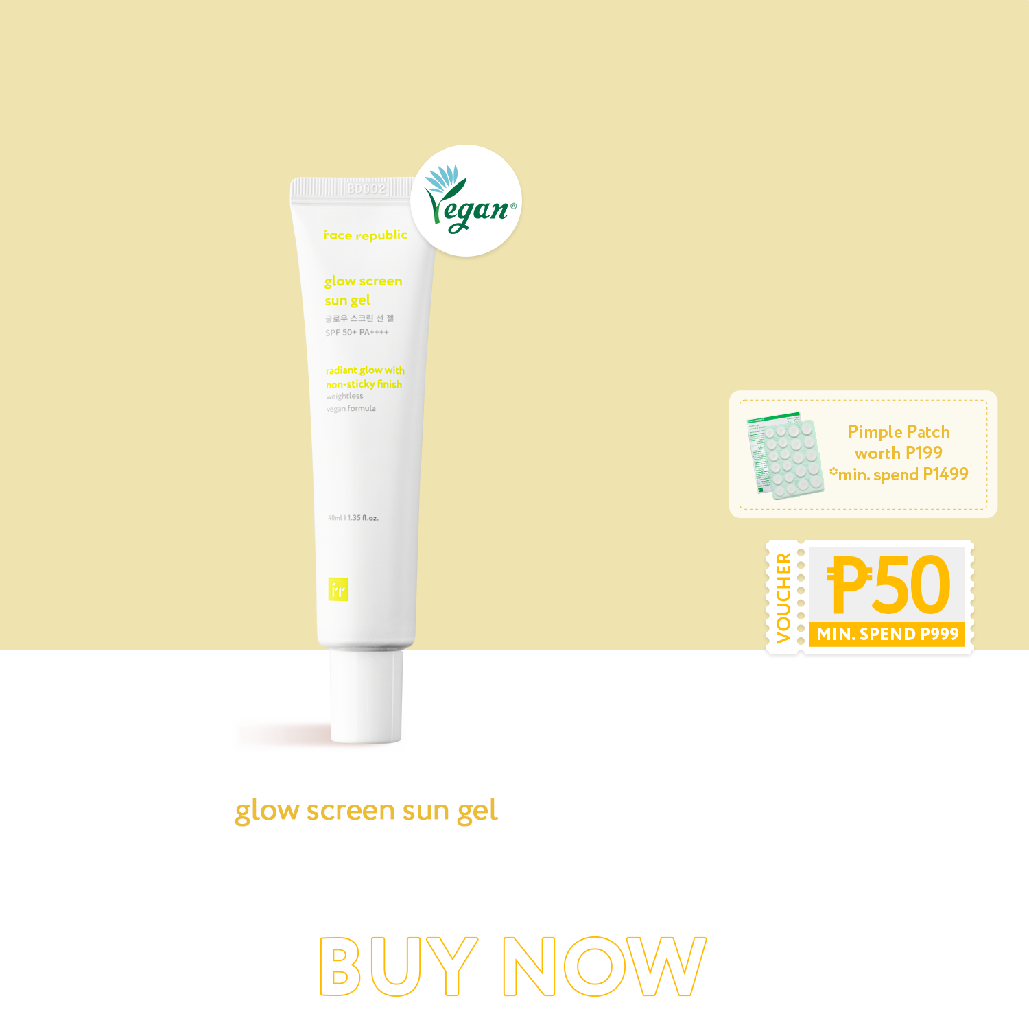 Face Republic Glow Screen Sun Gel SPF50+ PA++++ 40mL [Nonsticky