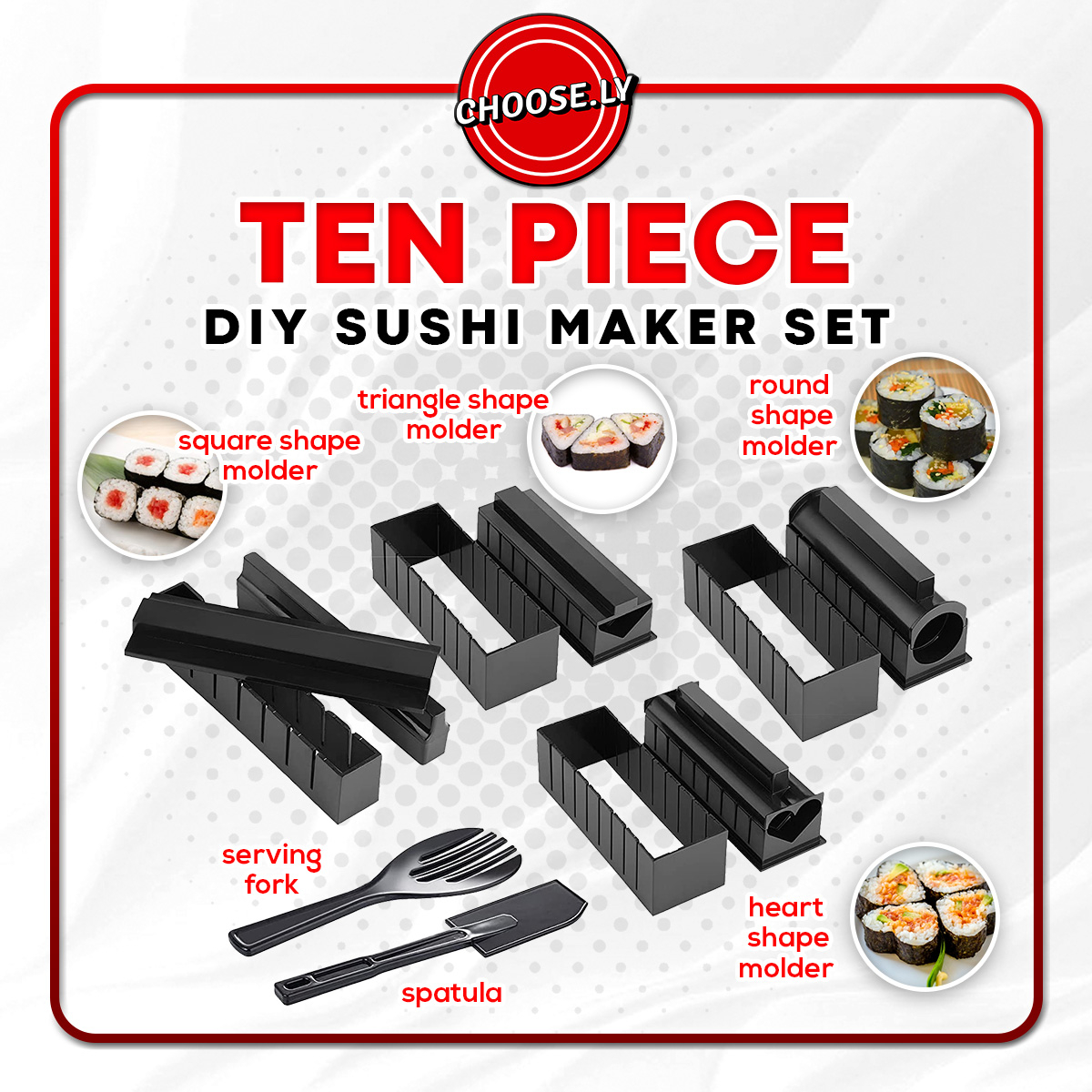 Sushi Making Kit 10 Pieces Plastic DIY Sushi Maker with Multiple Shapes  Rice Mold and Rice Spatula, Easy Using Sushi Kit for Beginners and  Professional at Home, Restaurant, Hotel