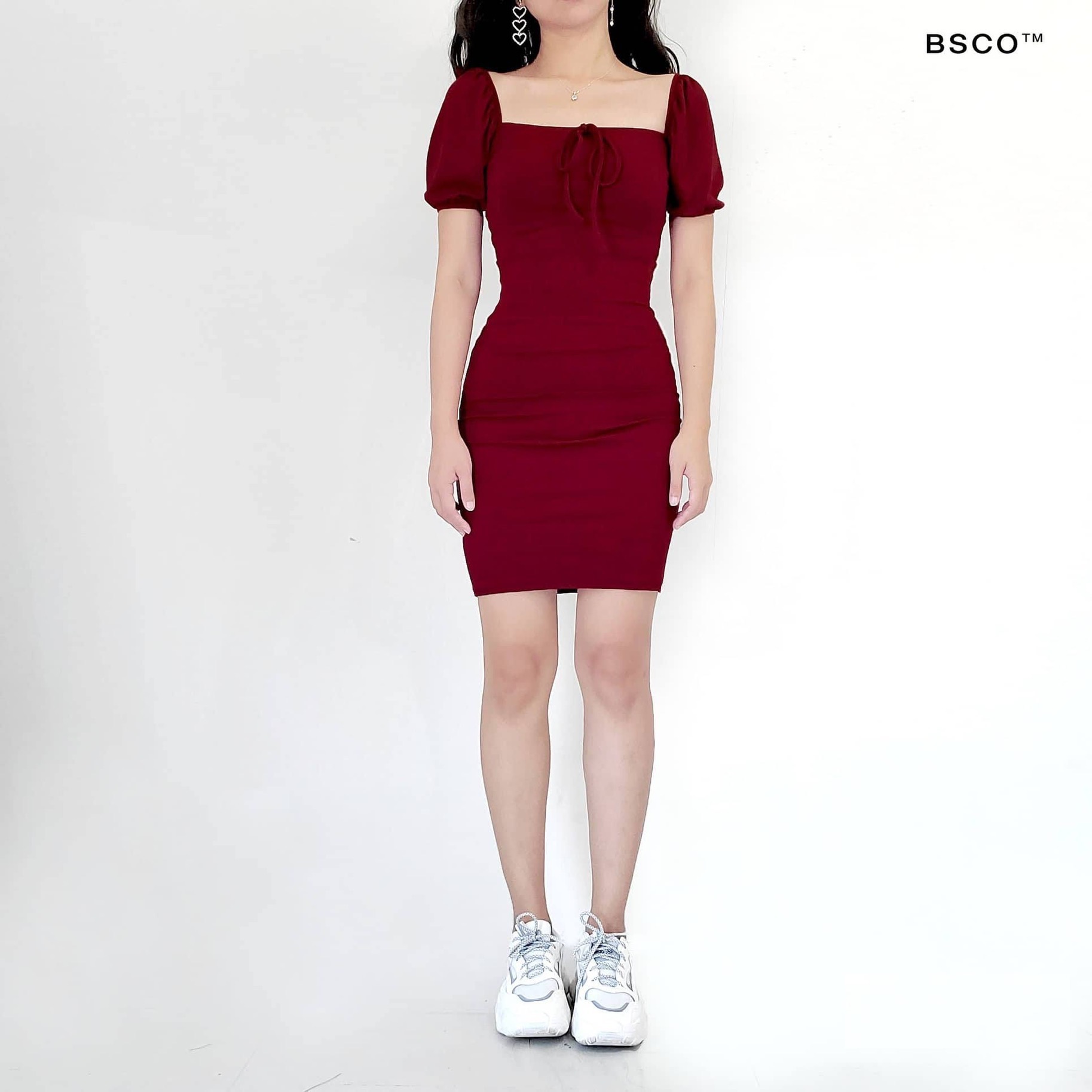 Maroon Puff Sleeveless Body-fitted Dress, Perfect Hauler