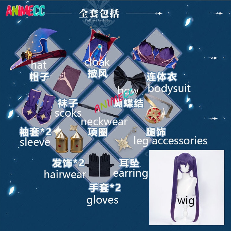 Animecc Game Genshin Impact Cosplay Mona Costume Girls Women Halloween Carnival Party Sexy Dress 