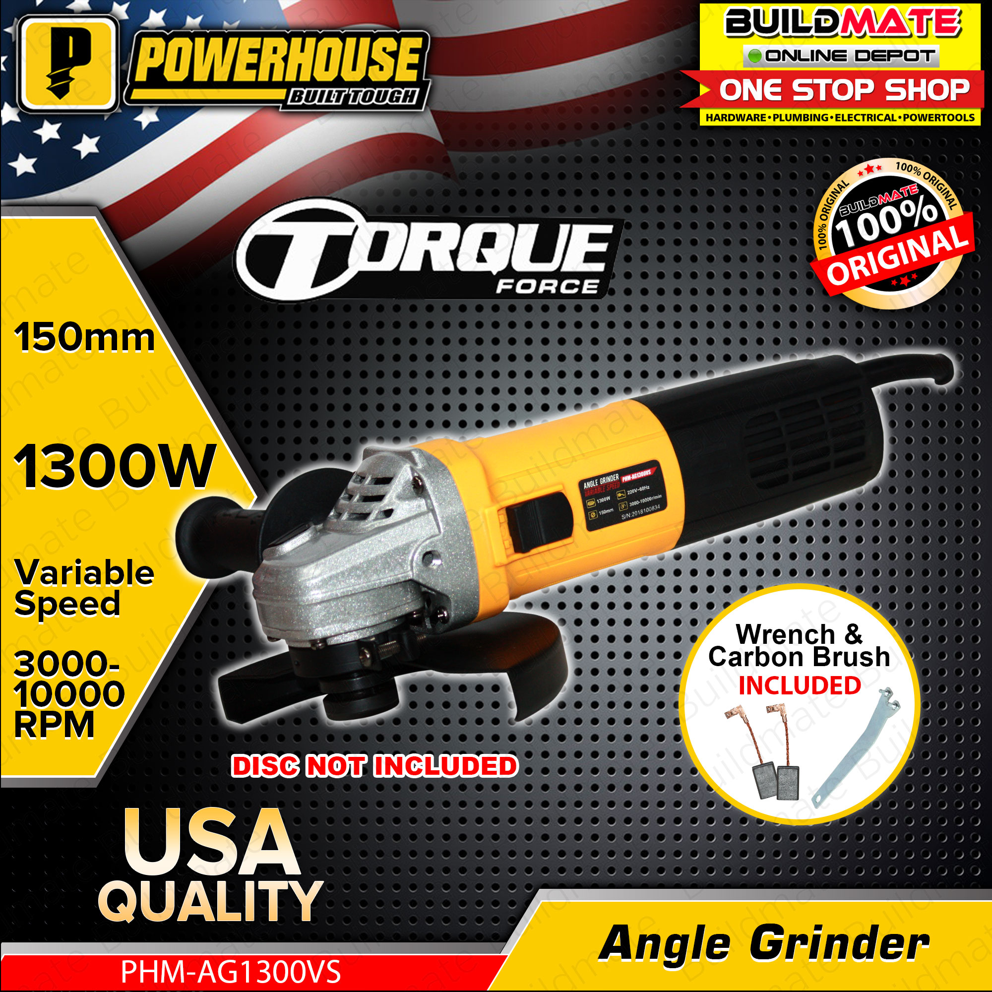 POWERHOUSE USA 1300W Angle Grinder 6" Inch M14 Electric Grinder Cutting
