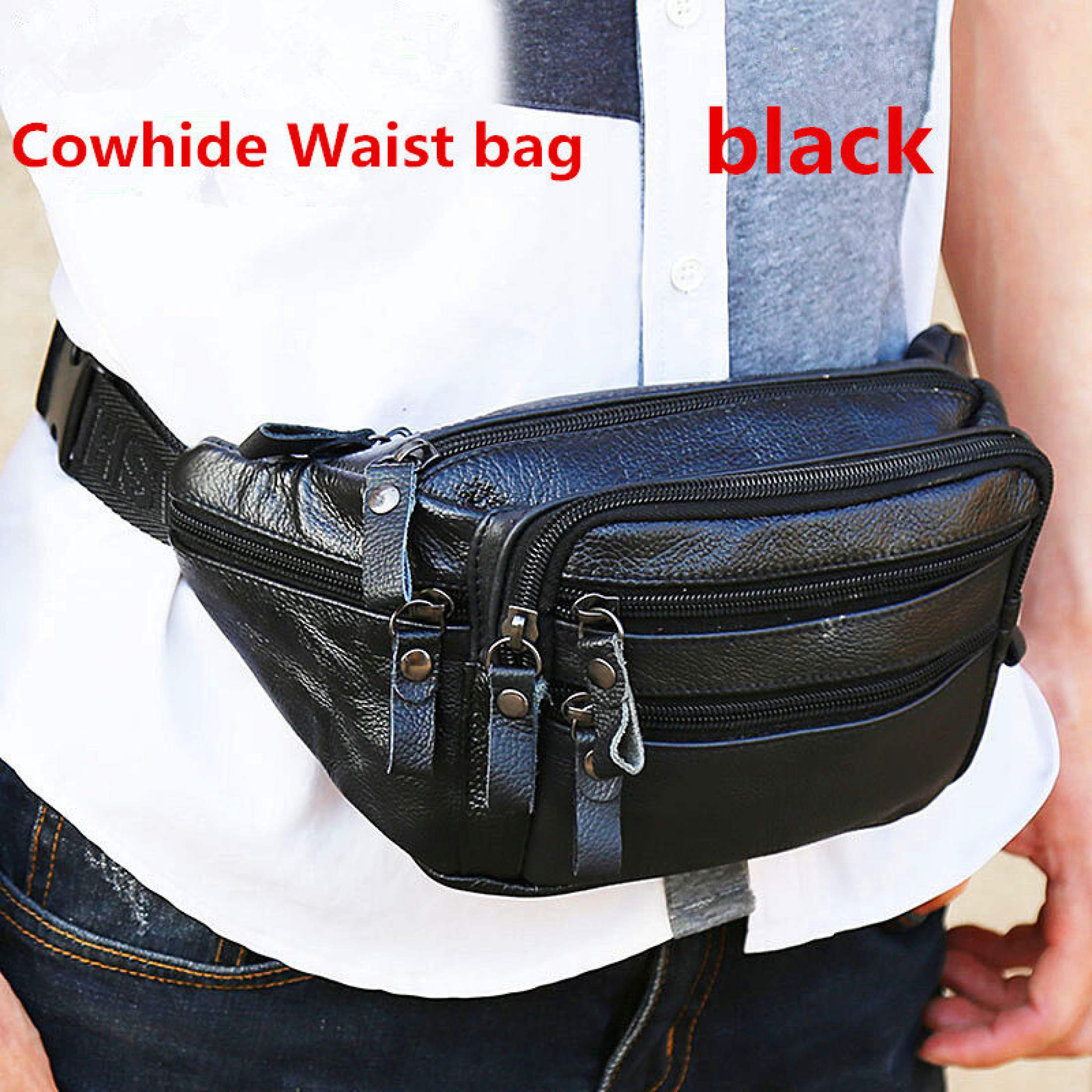 100 Genuine Leather waist bag outside sport belt bag women and men