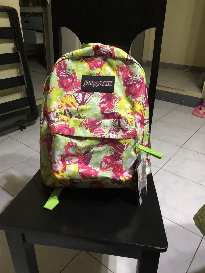 Jansport Superbreak Backpack Butterfly Design In Pinkpuplegreen