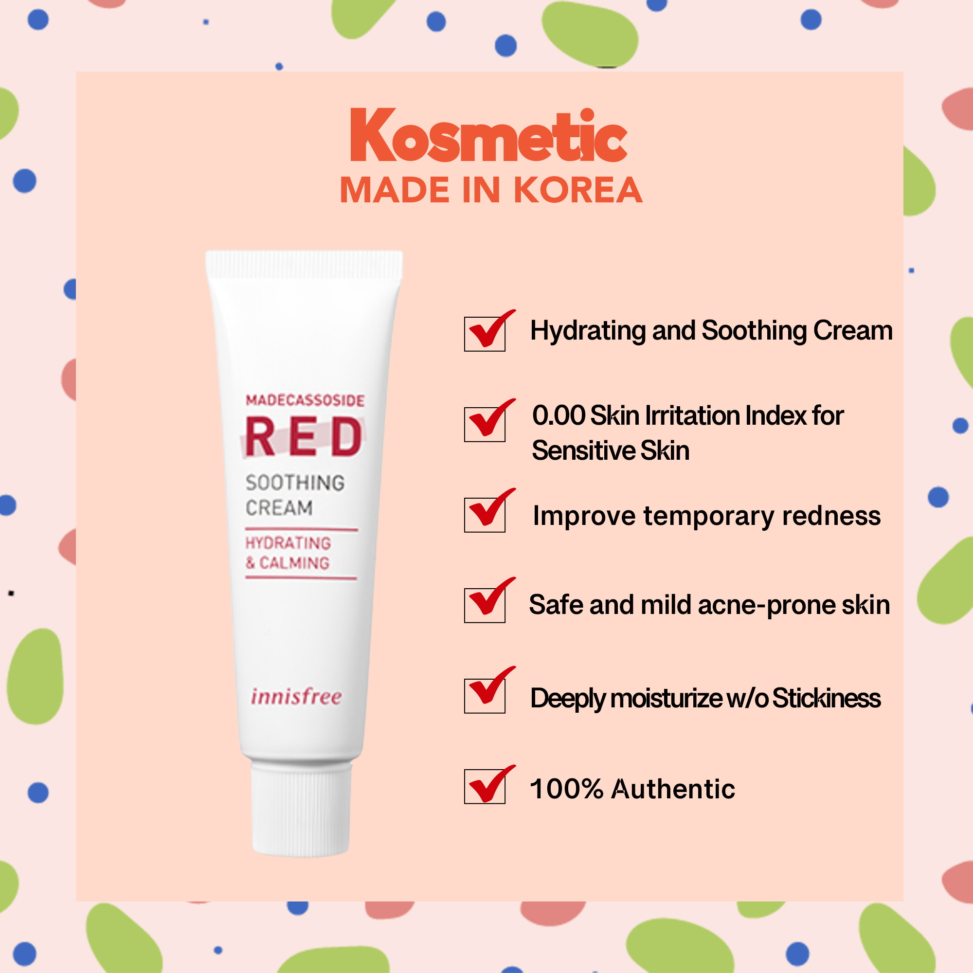 INNISFREE True Madecassoside Red Soothing Cream / AntiAcne / Anti