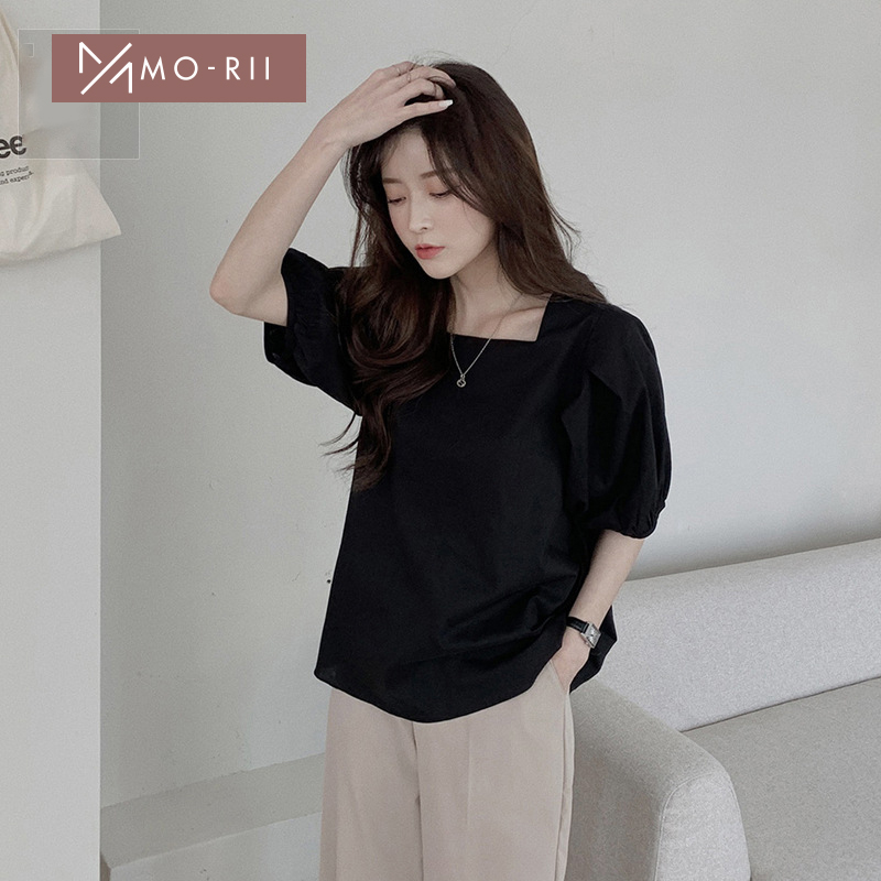 MO-RII Square Neck Chiffon Blouse Casual For Women Korean Style Simple ...