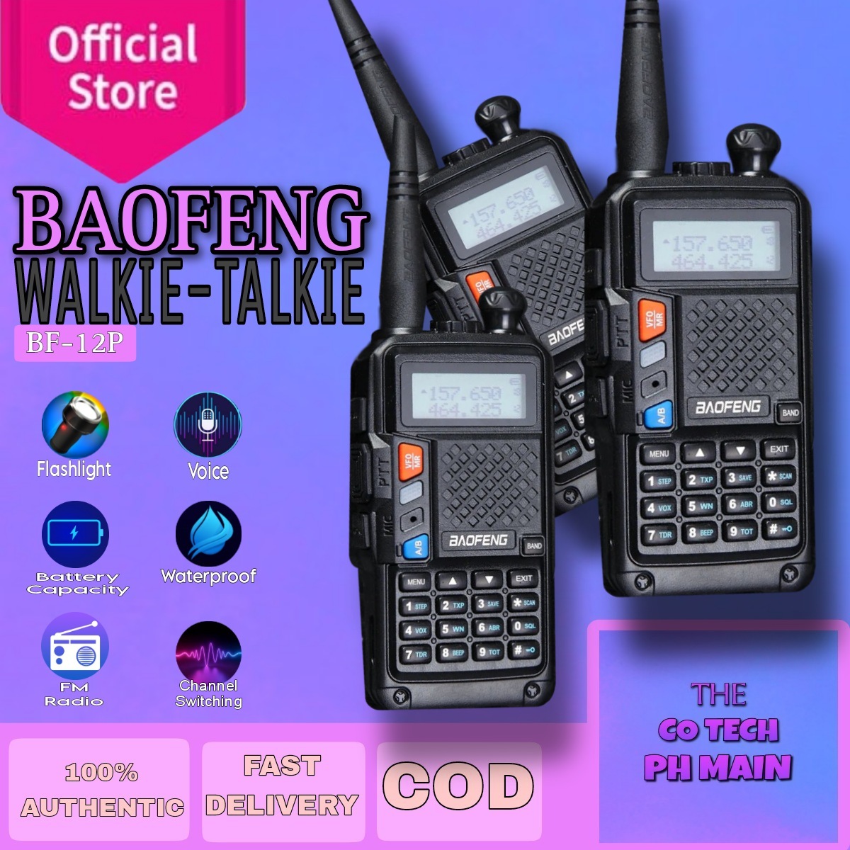 TCT BAOFENG FF-12P Commercial FM Radio Receiver Black Digital Walkie Talkie  Dual Band 136-174 400-480MHz Two Way Radio UHF VHF Lazada PH