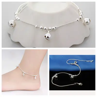 【COD&Ready Stock】Hot Simple Women Fashion Foot Anklet Silver Plated Chain Ankle Bracelet Bells Bead