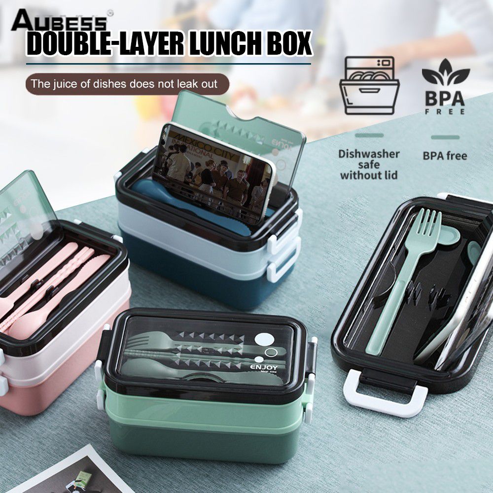 Portable Double Layer Multi-compartment, Leak Proof Adult Bento