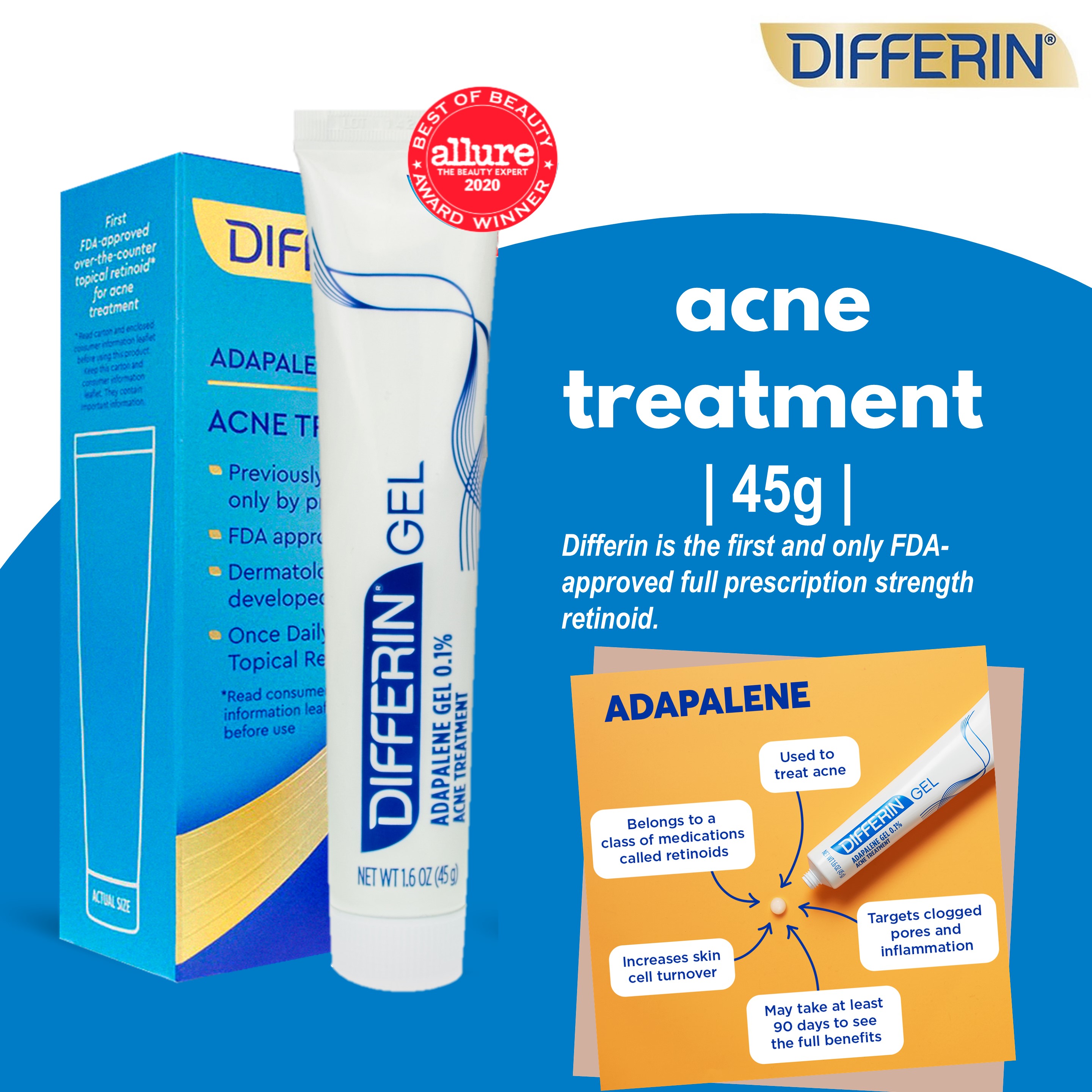 Differin Adapalene Gel 0.1% Acne Treatment | 15g | 45g | | Lazada PH
