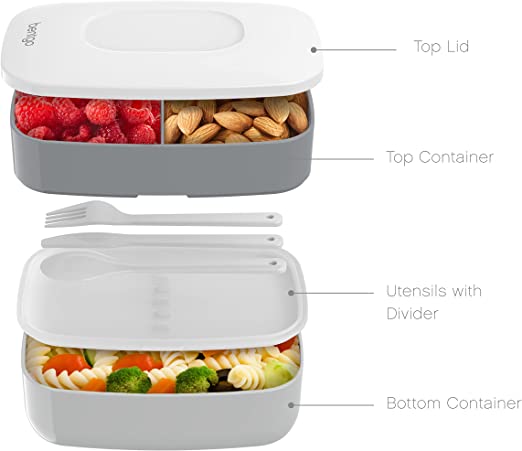 Bentgo Classic - All-in-One Stackable Bento Lunch Box Container - Modern  Bento-Style Design Includes 2 Stackable Containers, Built-in Plastic  Utensil Set, and Nylon Sealing Strap (Slate) 