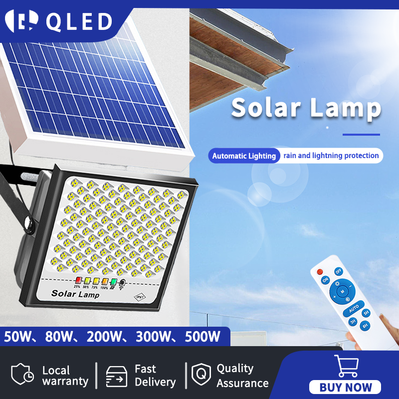 QLED Solar Light 500w 300w 200w 80w 50w Solar Lamp Outdoor Ip67 Waterproof  Led Flood Light Solar Street Light With Remote Lazada PH