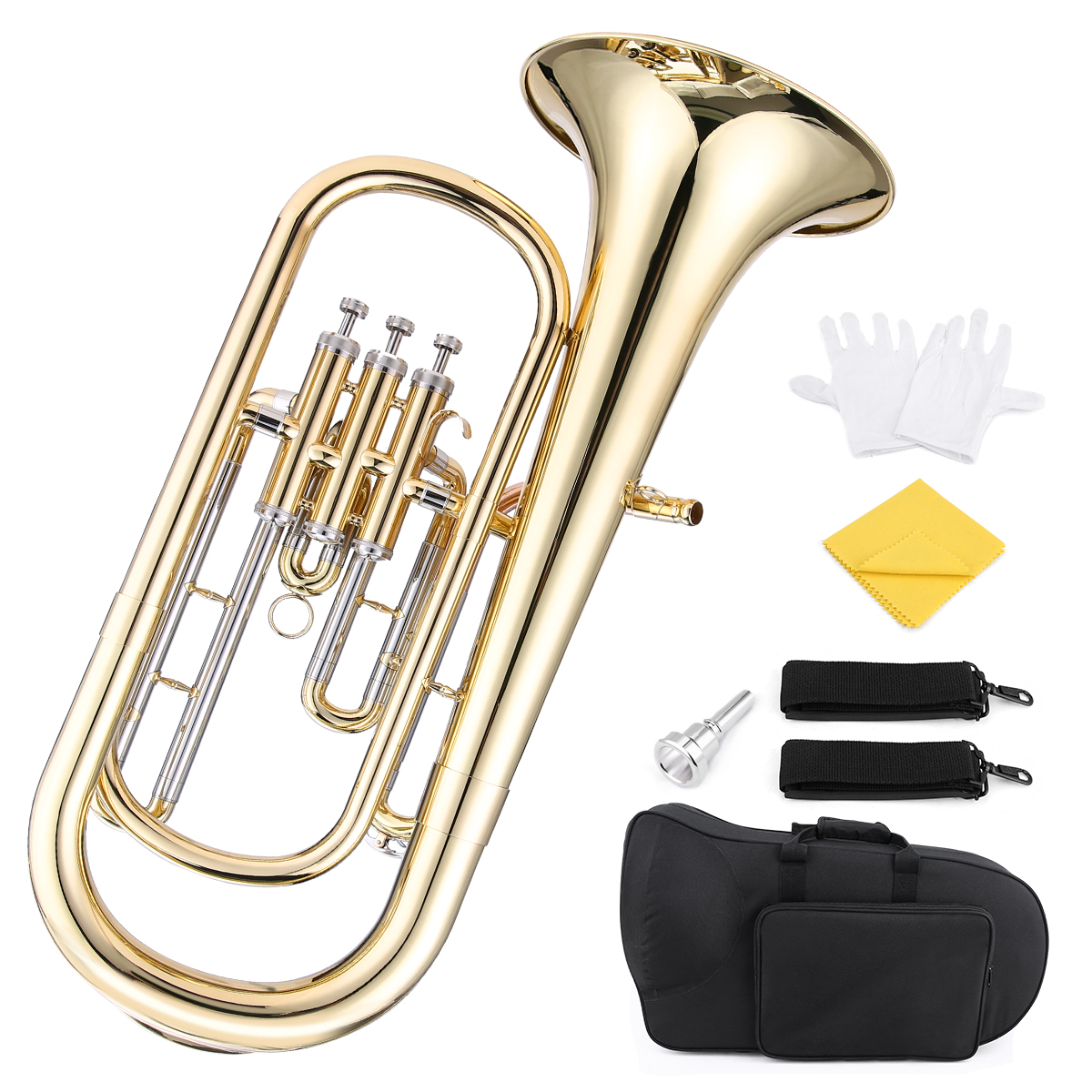 Muslady Mini Pocket Trumpet Bb Flat Brass Material Wind Instrument with  Mouthpiece Gloves Cleaning Cloth Carrying Case 