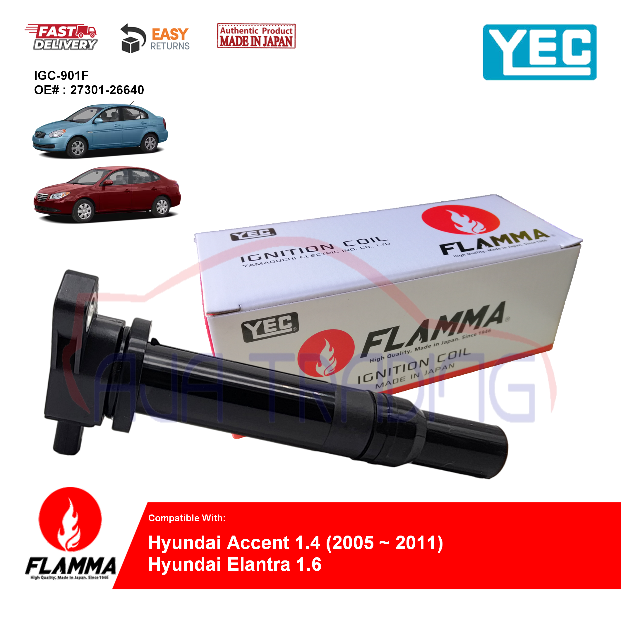 YEC FLAMMA Ignition Coil IGC-901F Hyundai Accent 1.4 2005-2011, Hyundai ...