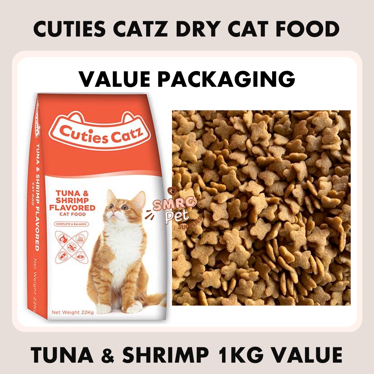 Cuties Catz Dry Cat Food 1kg Tuna, Tuna & Shrimp, Seafood, Salmon Value