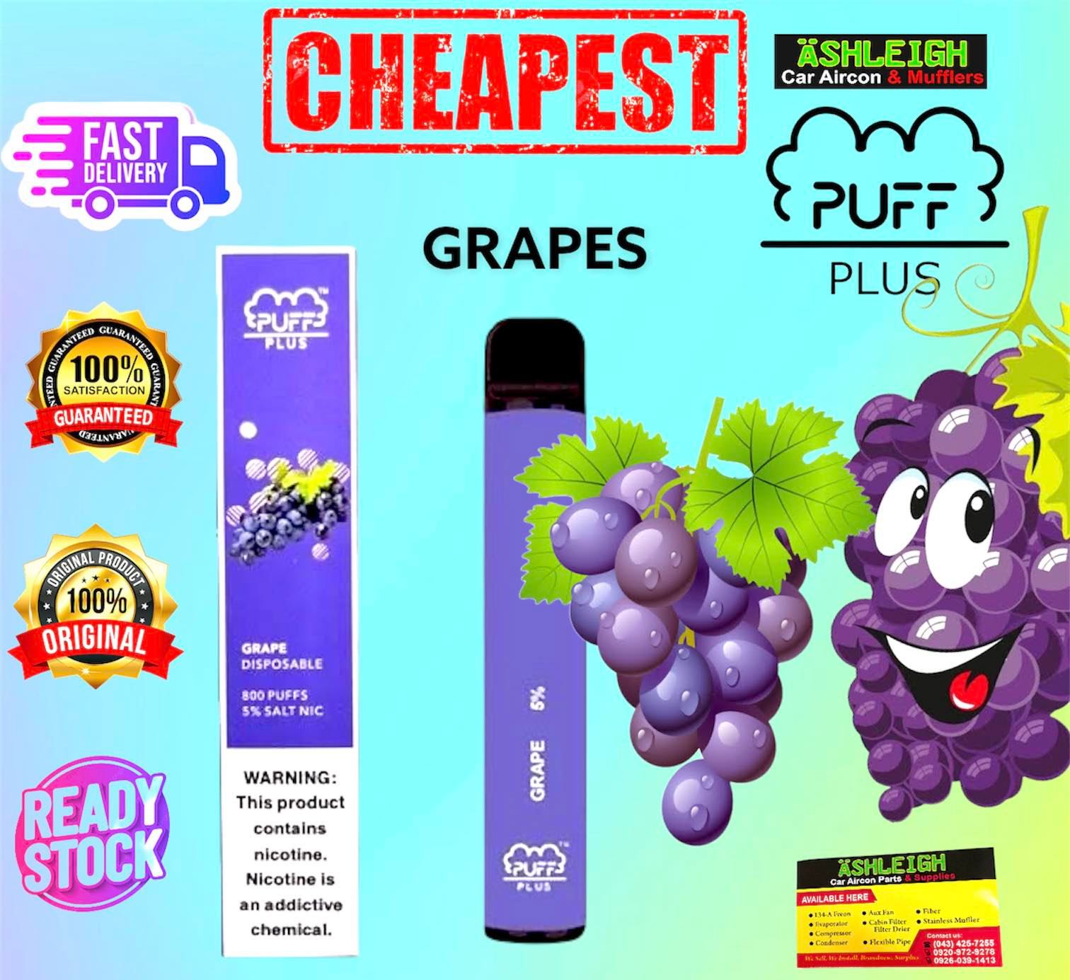 Puff bar Plus smoke vapers full set（800 Puffs) (GRAPES) Disposable pod
