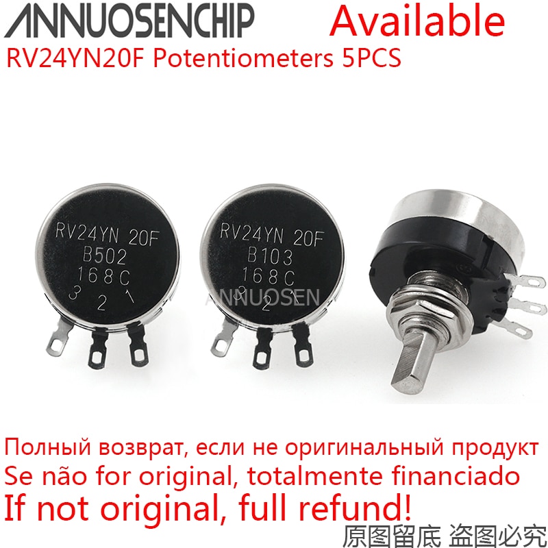 5pcs rv24yn20f b102 b202 b502 b103 b503 b104 b504 rv24yn 2w rotary carbon film potentiometer 10k 100k 2k 5k 20k 50k 500k 1k
