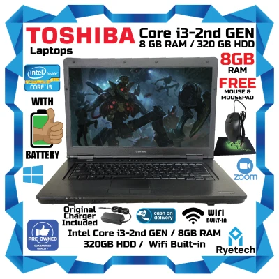 Laptop - TOSHIBA Intel Core i3 2ND Gen -- 8GB RAM -- 320GB HDD -- FREE MOUSE and MOUSEPAD -- INTEL HD GRAPHICS -- WITH CHARGER -- USED