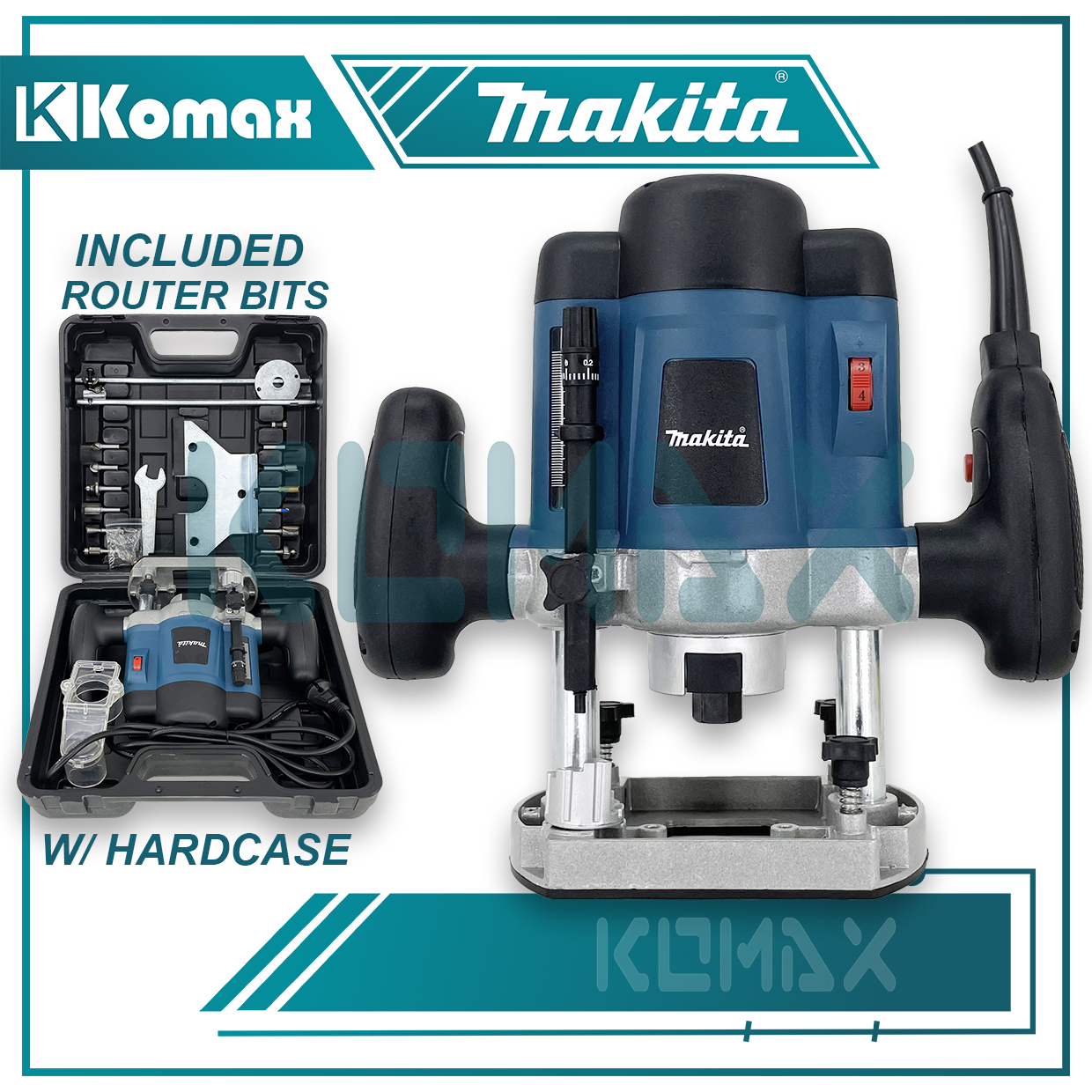 KOMAX Makit a 1200W 8/6mm Electric Palm wood Router with 12pcs/set Bits
