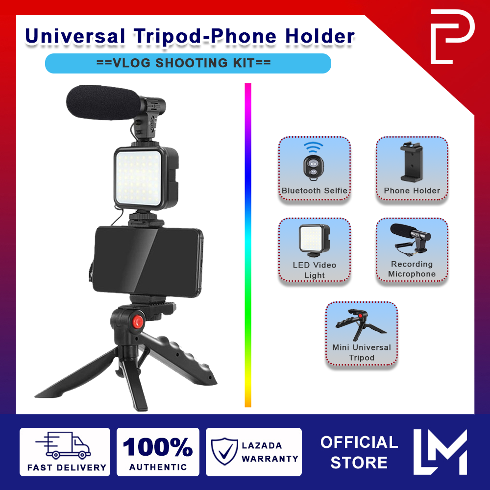 Phone Holder Photography Lighting Smartphone Video Making Kit Microphone LED Selfie Tripod