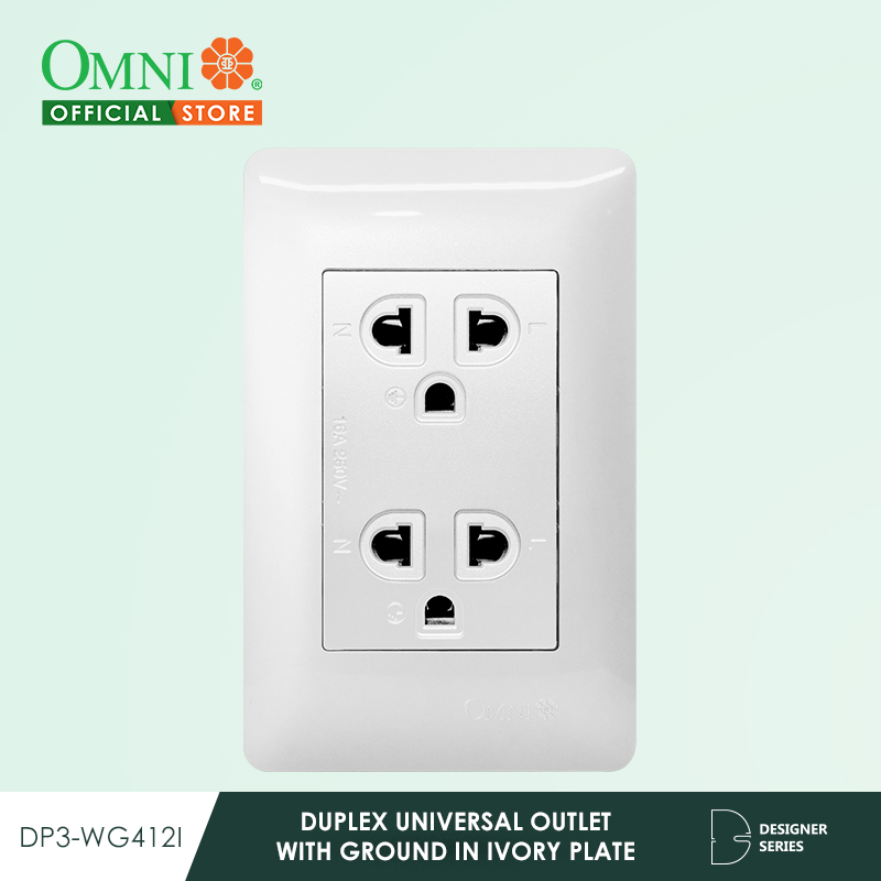 OMNI Duplex Universal Outlet with Ground in Ivory Plate DP3WG412