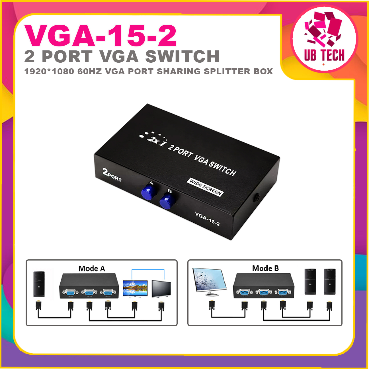2 Ports VGA Switch Splitter 2 Ways VGA Video Switcher Adapter Converter ...