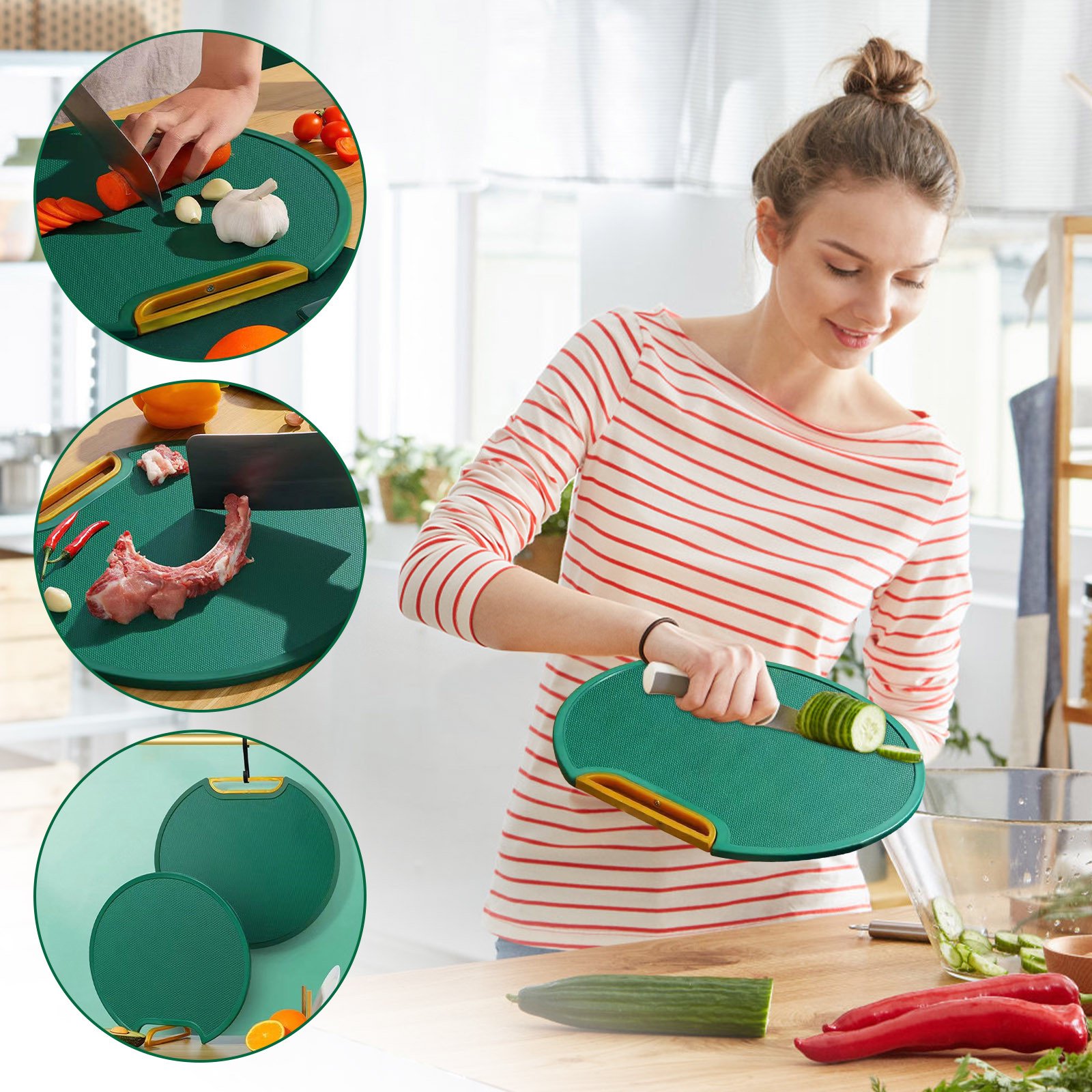 Rush Professional Plastic Cutting Board, Non-Slip Round HDPE Chopping Board  for Meat, Vegetable (Dark Green) S820 