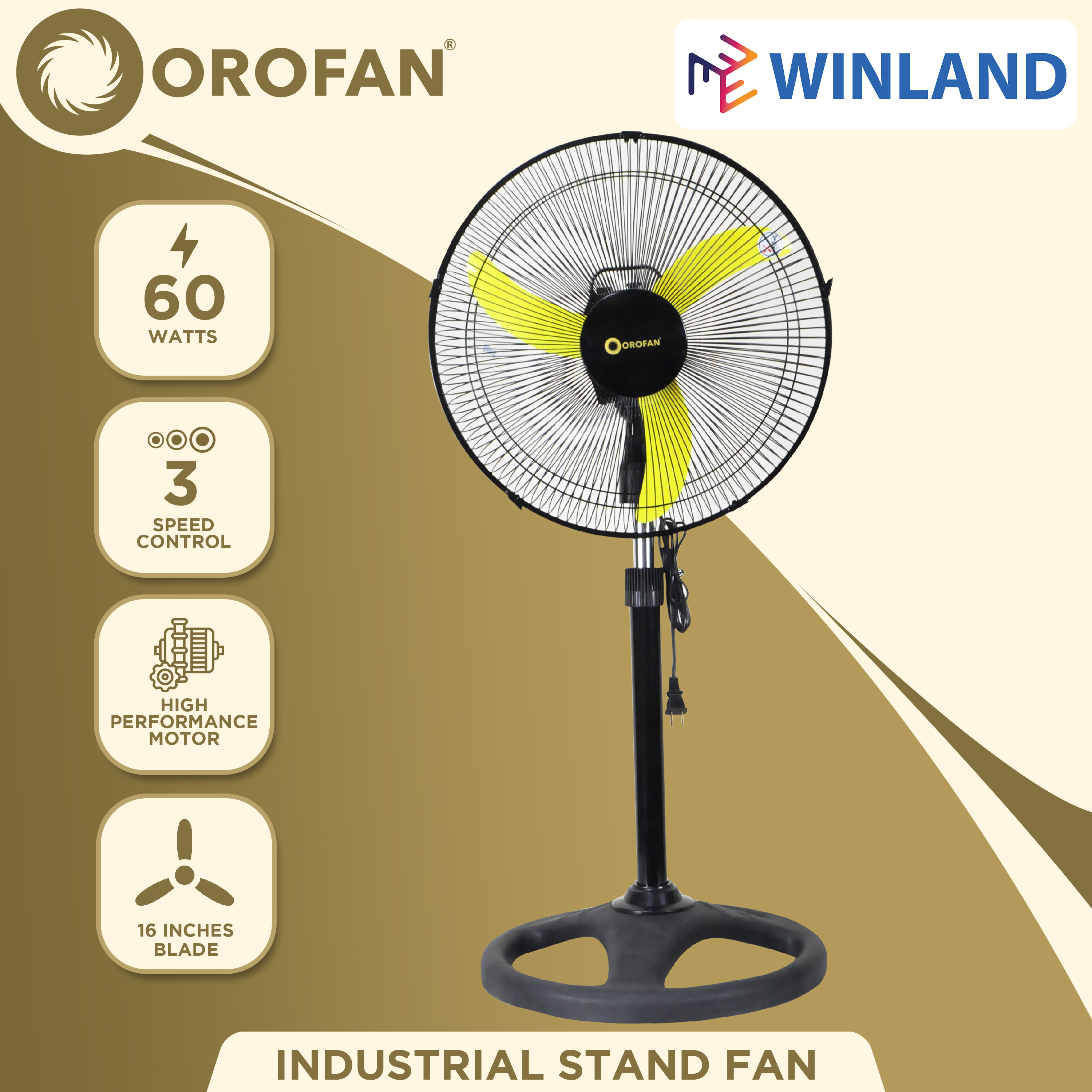 Orofan by Winland 16inches Industrial Stand Fan Electric Fan OISF16B