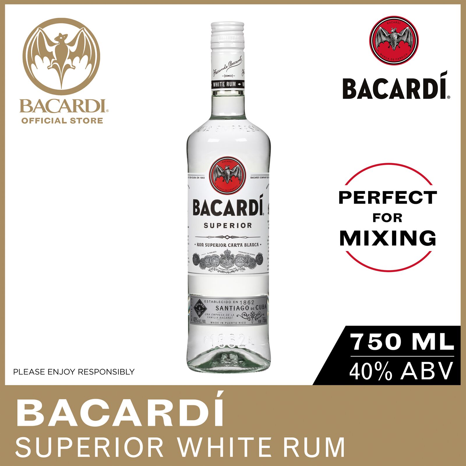BACARDI Carta Blanca Superior White Rum 750ml / 75cl, 40 ABV