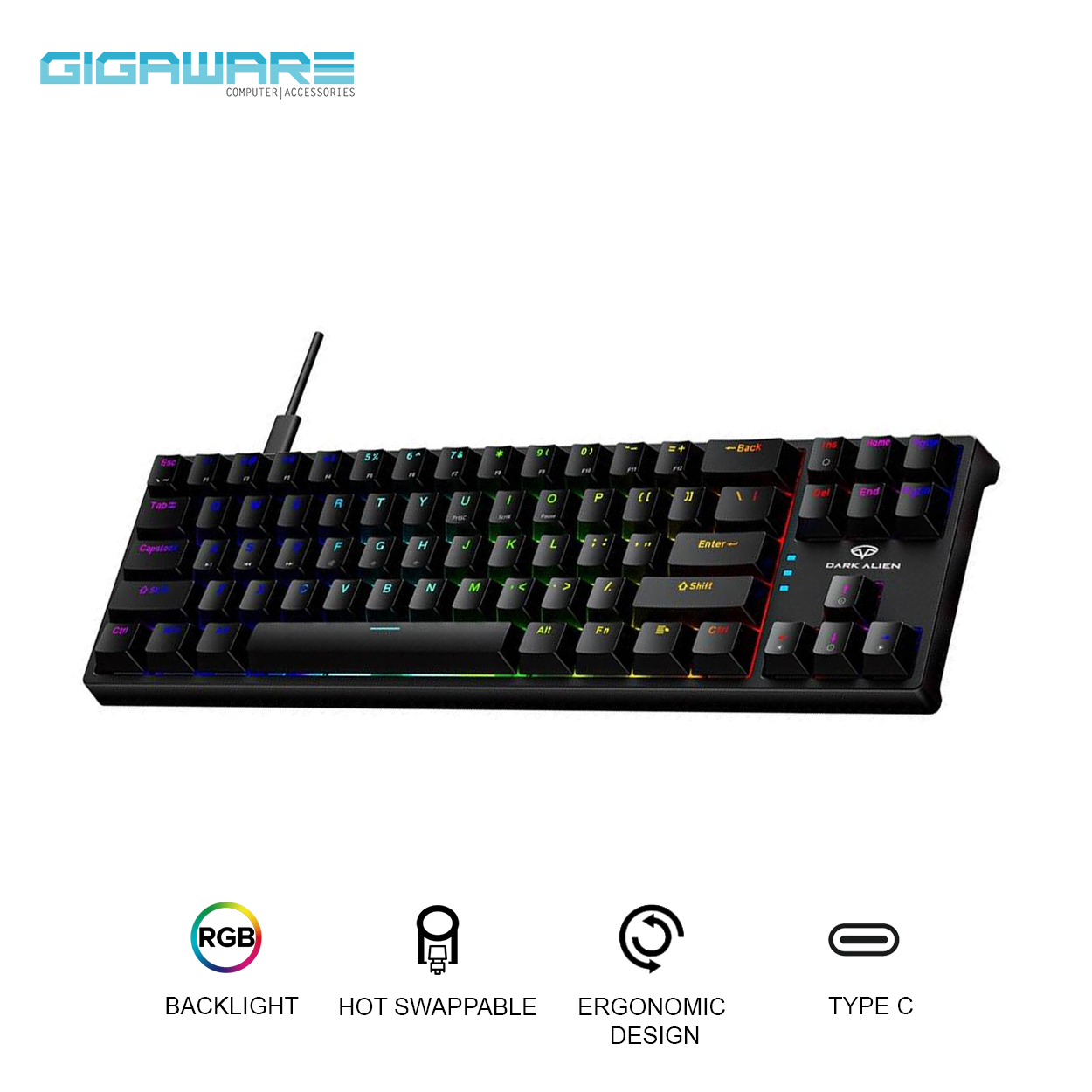 Dark Alien K710 RGB Hot-Swappable Mechanical Gaming Keyboard Detachable ...