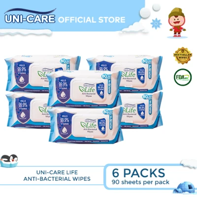 Uni-Care Life Anti-Bacterial Wipes 90's Pack of 6