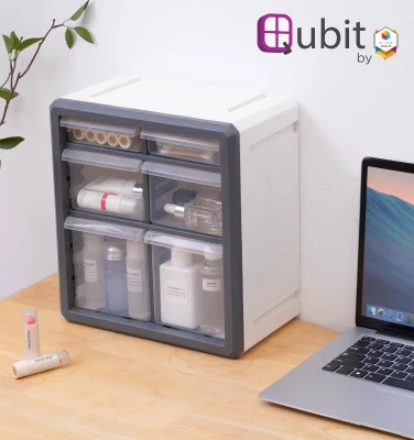 Qubit Hexa-Cube | Mini Desktop Drawer with 6 Transparent Compartments | Storage Solution for Home Organization